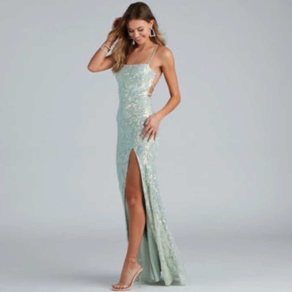 Windsor Mint Green Sequin Prom dress
